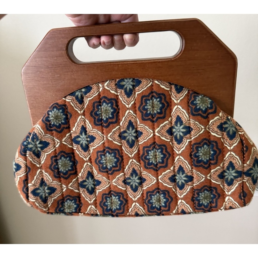 Shiraleah Evan Wood Handle Clutch Boho Retro Quilted Bag NWT Wedding Guest